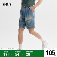 森马(Semir)牛仔中裤男2024夏季宽松直筒工装裤潮流复古五分短裤109324123102