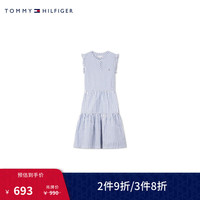 TOMMY HILFIGER24新款春夏童装女纯棉可爱条纹木耳边无袖连衣裙TH2422767 蓝白条纹001 1