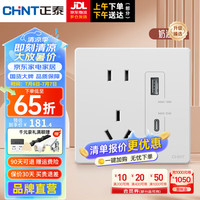 正泰(CHNT)开关插座面板超薄哑光磨砂大板奶油风家用86型墙壁电源 K3E雅致白 双USB(A+C)