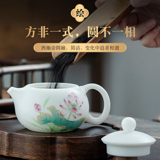 钰铨龙门 中国白瓷茶壶 德化羊脂玉瓷素烧纯手工手绘荷花莲花陶瓷泡茶西施壶 壹号-手绘荷花西施壶（约200ml）