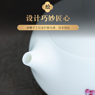 钰铨龙门 中国白瓷茶壶 德化羊脂玉瓷素烧纯手工手绘荷花莲花陶瓷泡茶西施壶 壹号-手绘荷花西施壶（约200ml）
