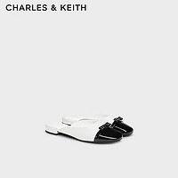 CHARLES&KEITH24秋季拼色蝴蝶结圆头平底一脚蹬穆勒拖鞋女CK1-70381057 White白色 38