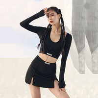 邦帛世泳衣女 分体式保守三件套泡温泉显瘦遮肚长袖海边沙滩度假游泳装 黑色 分体长袖运动泳装【三件套】