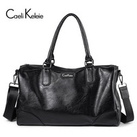 CaeliKeleie CAELI&KELEIE手提包男韩版潮流时尚大容量单肩轻便短途出差旅行包男CK810 黑色