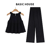 百家好（Basic House）Basic House/百家好夏季显瘦时尚休闲纯色气质套装 黑色 M