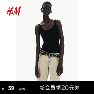 H&M2024夏季女士罗纹背心1228439 黑色 155/76