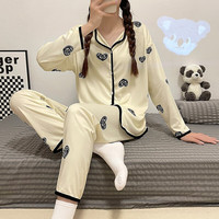 婧麒（JOYNCLEON）家居服春夏女士开衫睡衣宽松套装家居外出舒适透气 黑色爱心Jsy127377 L码