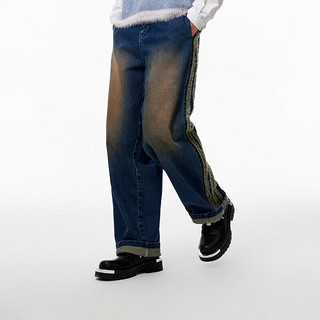 杰克·琼斯（JACK&JONES）经典做旧水洗牛仔裤男女同款休闲复古长裤 E38夜空蓝 160/68A/XXSR