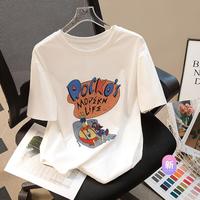 【慵懒风宽松T恤】2024夏装新女士圆领短袖遮肉卡通图案上衣