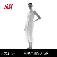 H&M女装2024夏季新款休闲褶边棉细布连衣裙1236789 白色 1