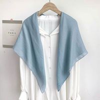 抖芊 空调房披肩夏棉麻围巾女纯色亚麻粉色90*90小 灰蓝色 90*90亚麻方巾
