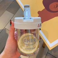 慧荣通达夏天酷乐系列吸管杯可爱男女CHER塑料水杯便携杯子 白色 300ml