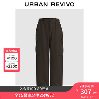 URBAN REVIVO 男士轻户外工装抽绳多口袋直筒裤 UML640070 深咖棕 32