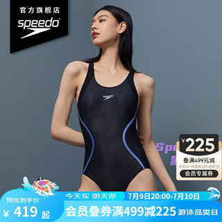 速比涛（Speedo）电气矩阵黑标Hero4.0复刻鲨鱼皮连体泳衣女 游泳训练 黑色/浅紫（三角款） 40(身高166-175cm,重69-72kg)