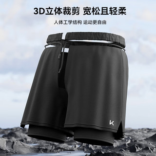 Keep泳裤男士防尴尬双层宽松游泳裤泳衣套装9291 黑色 L