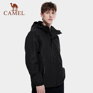 骆驼（CAMEL）三合一冲锋衣户外登山服防风防水耐磨加绒加厚外套秋冬 A1WO218150，黑色，男 M