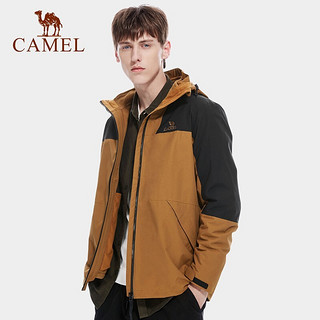 骆驼（CAMEL）三合一冲锋衣户外登山服防风防水耐磨加绒加厚外套秋冬 1117，橡树棕/黑色，男 XXL