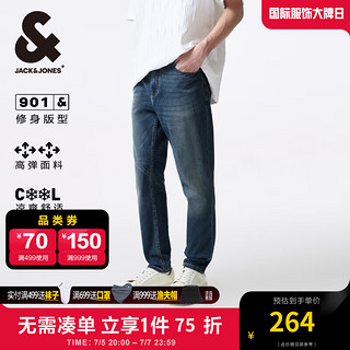 杰克·琼斯（JACK&JONES）夏季修身版型高弹中蓝牛仔水洗猫须设计九分裤牛仔裤男224232093 E39中蓝牛仔 常规 E39中蓝牛仔 180/86A/LRW