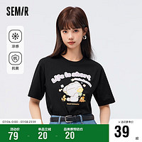 森马（Semir）短袖T恤女印花凉感抗菌夏季宽松套头衫109323100040 黑色90001