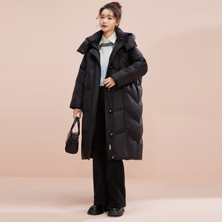 雪中飞 SNOWFLYING秋冬百搭可拆卸连帽分格充绒女士长款加厚连帽羽绒服 黑色|8056 160/84A