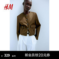 H&M2024春季女装休闲短外套1237829 深卡其绿 155/76