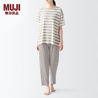 无印良品 MUJI 女式接触冷感天竺织短袖家居服套装女士睡衣夏季FD1JNC4S 浅米色条纹 XL 上装165/92A下装165/74A