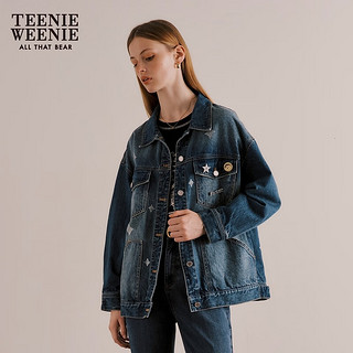 Teenie Weenie小熊牛仔外套短款宽松韩版复古女休闲时尚 中蓝色 170/L