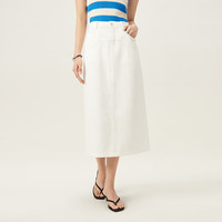 范思蓝恩简约百搭小A牛仔半裙女夏季2024中长款裙子24FS12181 白色 S