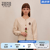 Teenie Weenie小熊泡泡袖绞花毛衣针织开衫女 象牙白 170/L