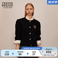 Teenie Weenie小熊泡泡袖绞花毛衣针织开衫女 黑色 165/M