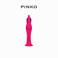 【季末精选】PINKO 2024春夏优雅挂脖褶皱长款连衣裙102860A1JS