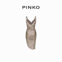 【季末精选】PINKO 2024春夏修身V领抽皱吊带连衣裙102793A1KE