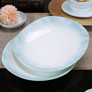 国玥骨瓷菜盘家用陶瓷饭盘简约釉下彩盘子汤盘创意吐骨碟子凉菜西餐盘 云锦万里8英寸方汤盘1个装