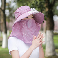 栀锦 遮阳帽采茶帽女户外遮脸USB充电风扇太阳帽夏天干活大檐帽骑车 玫红色单帽