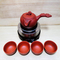勤郎罐罐茶煮茶器 甘肃罐罐茶电炉子加热茶具中式茶壶茶炉茶罐煮 500瓦控温电炉红如意壶+4杯 180ml