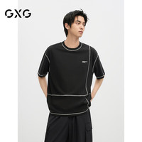 GXG男装 黑色撞色运动宽松休闲圆领短袖T恤男士上衣 24年夏新品 黑色 1