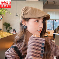 蒂潤石(DIRUNSHI)复古前进帽男女通用日系英伦百搭报童帽设计感小众帽子潮贝雷帽女 棕色 55-58cm