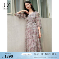 玖姿·安娜蔻优雅复古肌理感灵动垂坠轻礼服连衣裙女2024秋季新款 花紫红 XS