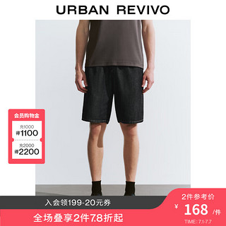 URBAN REVIVO 男士时尚百搭捏褶廓形丹宁牛仔短裤UMU840040 黑色 30