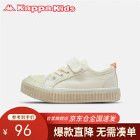 Kappa Kids卡帕男女童帆布鞋夏薄款简约百搭儿童小白鞋魔术贴米白/粉27码