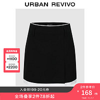 URBAN REVIVO 女装小众设计感撞色拼接短款A字半裙 UWG540067 正黑 XXS