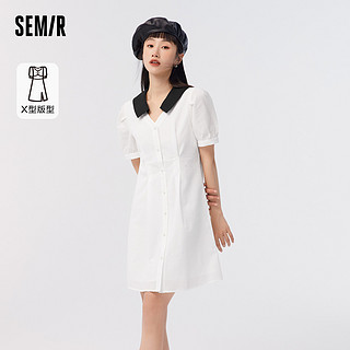 Semir 森马 连衣裙女撞色翻领赫本风2023夏新款泡泡袖肌理小黑裙甜美优雅