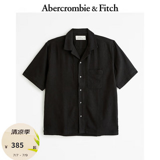Abercrombie & Fitch 男装 24春夏新款古巴领时尚休闲亚麻混纺衬衫KI125-4076 黑色 XS (170/84A)