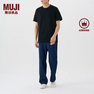 无印良品（MUJI）男式 棉混 抗菌T恤 男士短袖打底衫男款 FA02CC3A 黑色 L (175/100A)