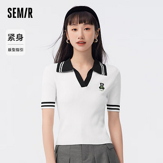 森马（Semir）针织衫女短款紧身刺绣套头衫气质夏撞色polo领毛衫女生潮流 本白10102 170/92A/XL