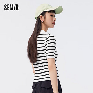 森马（Semir）针织衫女短款紧身刺绣套头衫气质夏撞色polo领毛衫女生潮流 白黑色调00319 180/100A/XXXL