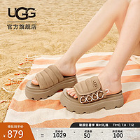 UGG夏季女士厚底弹力绳搭扣一字凉拖鞋 1152697 SAN|沙色 39