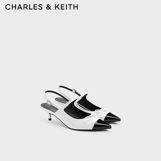 CHARLES&KEITH24秋季蝴蝶结尖头拼色高跟凉鞋女CK1-61720197 White白色 34