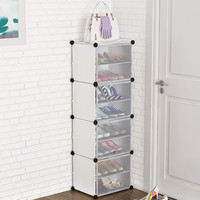 乐活时光简易鞋柜多层组装树脂膜片防尘鞋架金属支架宿舍家用玄关收纳柜 1列8层-白色透明门