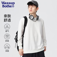 WASSUP BOTHE卫衣男春季纯色日系圆领套头长袖T恤百搭男上衣打底衫